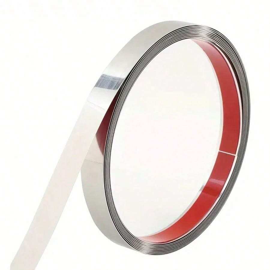 1 Roll Of 5-Meter Stainless Steel Self-Adhesive Wall Decorative Strip, Metal Decorative Strip, Non Drilling Flat Embedded Decorative Strip, Suitable For TV Background Wall And Ceiling Decoration - Silver - View 1