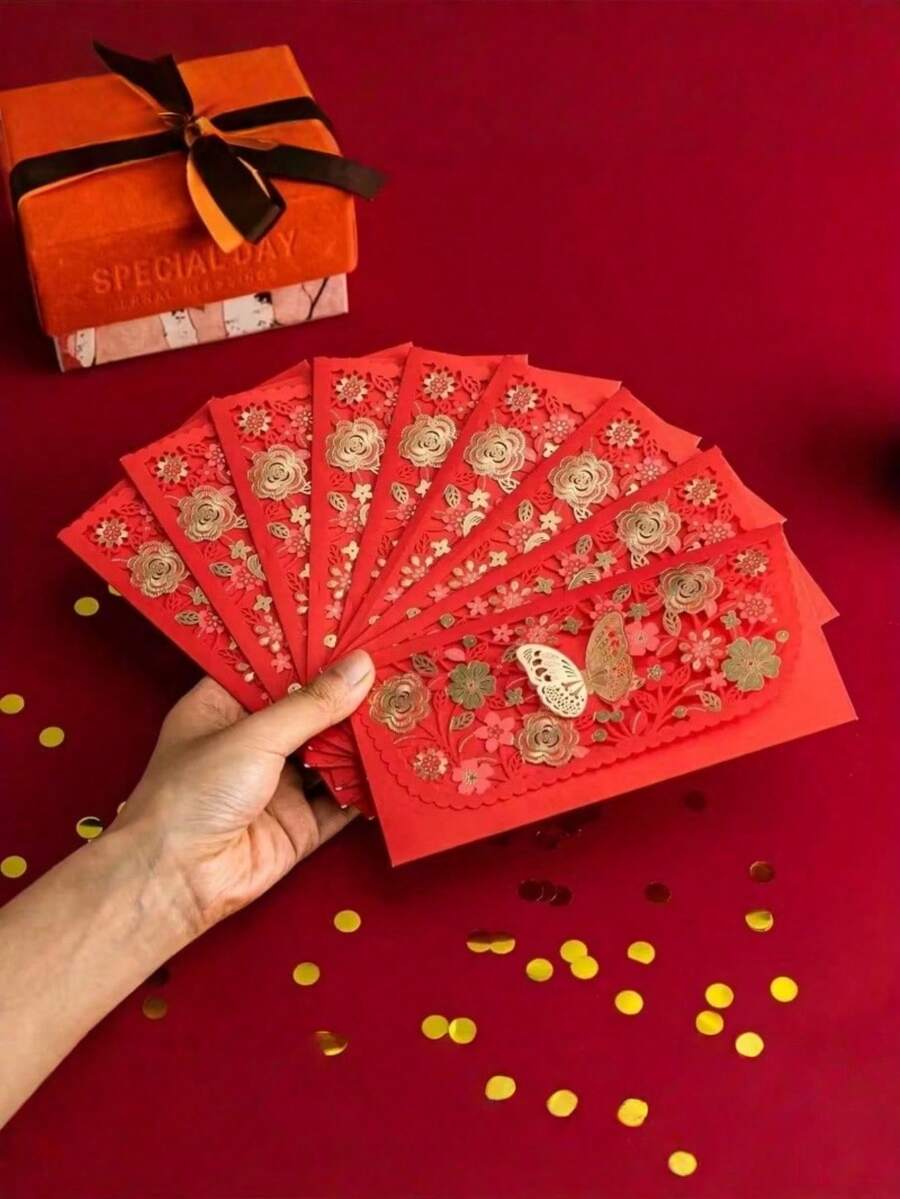 12 chiếc phong bì lì xì đỏ truyền thống, túi đựng tiền lì xì đỏ trang nhã, có thể bóc và dán lại, thích hợp cho Tết Nguyên Đán, đám cưới và sinh nhật, chất liệu giấy, phong bì đựng thiệp quà tặng. - Nhiều màu - Xem 1