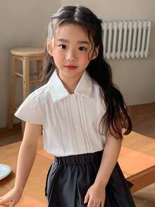 DAZY 女童短袖翻领衬衫 - 白色 - 查看 7