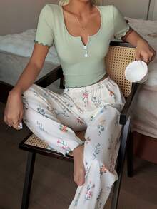 CottageSlumber Bộ đồ ngủ nữ ôm sát, họa tiết hoa nhí, trang trí cúc. - Nhiều màu - Xem 6