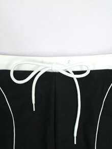 ZELFYO 男士撞色腰带泳裤，适合海滩和度假 - 黑色 - 查看 5