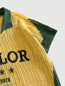 ROMWE MEN 男士复古 Polo 领足球提花针织毛衣 - 綠色 - 查看 5