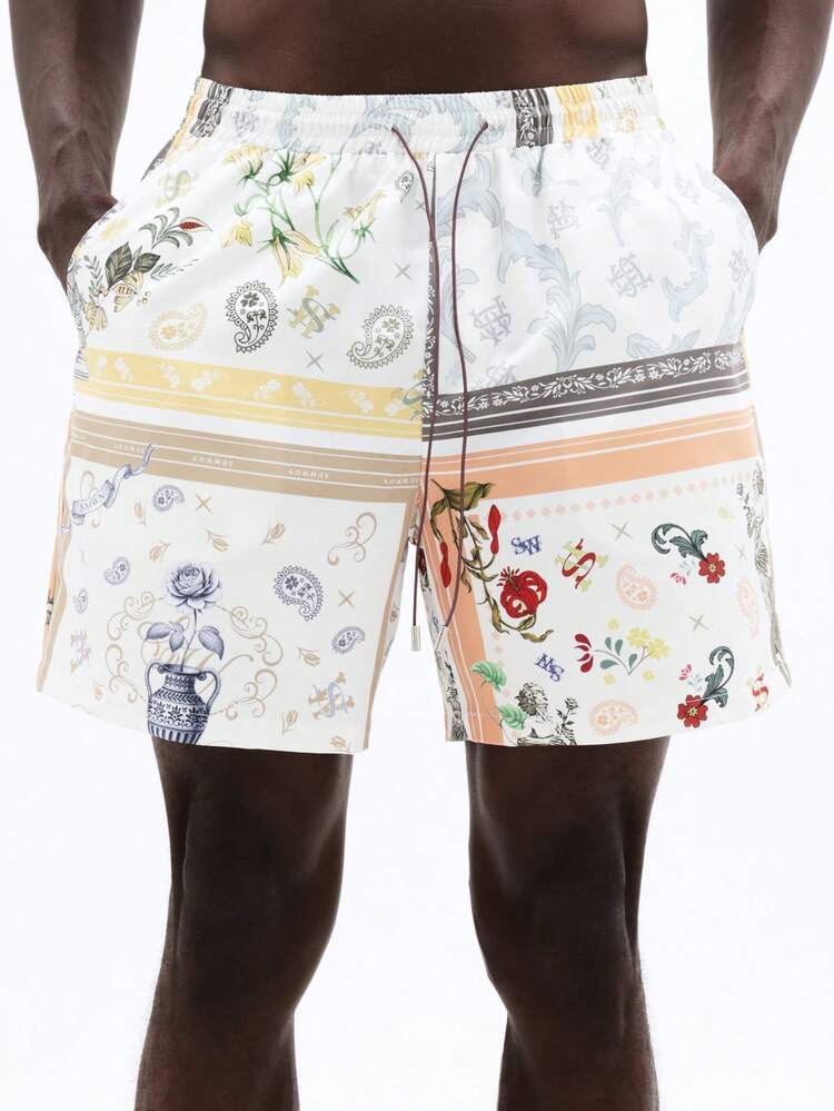 Bandana Patchwork Print Swim Trunks
