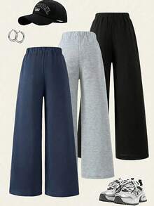 3pcs/Set Girls Casual Loose Fit Letter Print Comfy Wide Leg Pants, Suitable For Spring/Autumn, Christmas - Multicolor - View 2