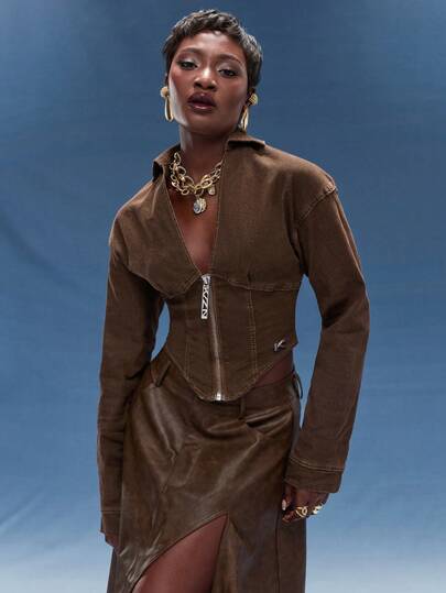 Normani Women's Fashion Zip-Up Denim Jacket