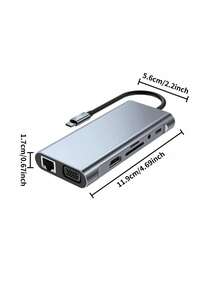 11合1 USB集线器、USB分线器、USB扩展坞、USB 3.0电脑适配器集线器、网络接口、电脑及手机配件、SD/TF读卡器、Type-C 3.1接口、PD 2.0/3.0充电，兼容笔记本电脑及其他USB-C设备 - 彩色 - 查看 3