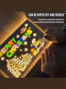 لوحة رسائل LED، تعمل بالطاقة USB بإضاءة دافئة، لوحة رسم مضيئة DIY من الأكريليك، لوحة رسم مضاءة ب- LED مع أقلام ملونة بسبعة ألوان، لافتة إعلانية صغيرة محمولة، مناسبة كهدايا عيد الميلاد ورأس السنة للمكتب والمنزل، بدون بطارية - ضوء أبيض دافئ - مشاهدة 4