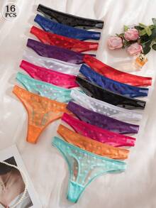 16pcs/Set Romantic Sexy Lace Polka Dot Thong Panties For Women - Multicolor - View 5