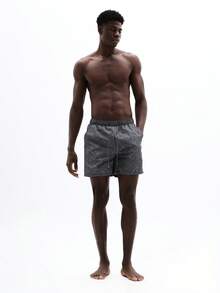 SUMWON Quần short đi biển nam họa tiết da voi nứt nẻ, dây rút ở eo, túi bên hông, quần bơi mùa hè, đồ bơi thường ngày - Xám - Xem 4