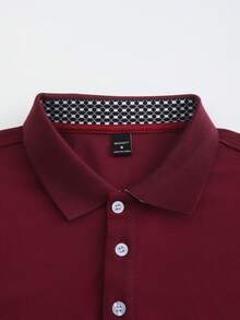 Manfinity Homme 男士休闲四分之一扣长袖Polo衫，秋季款 - 酒紅色 - 查看 7