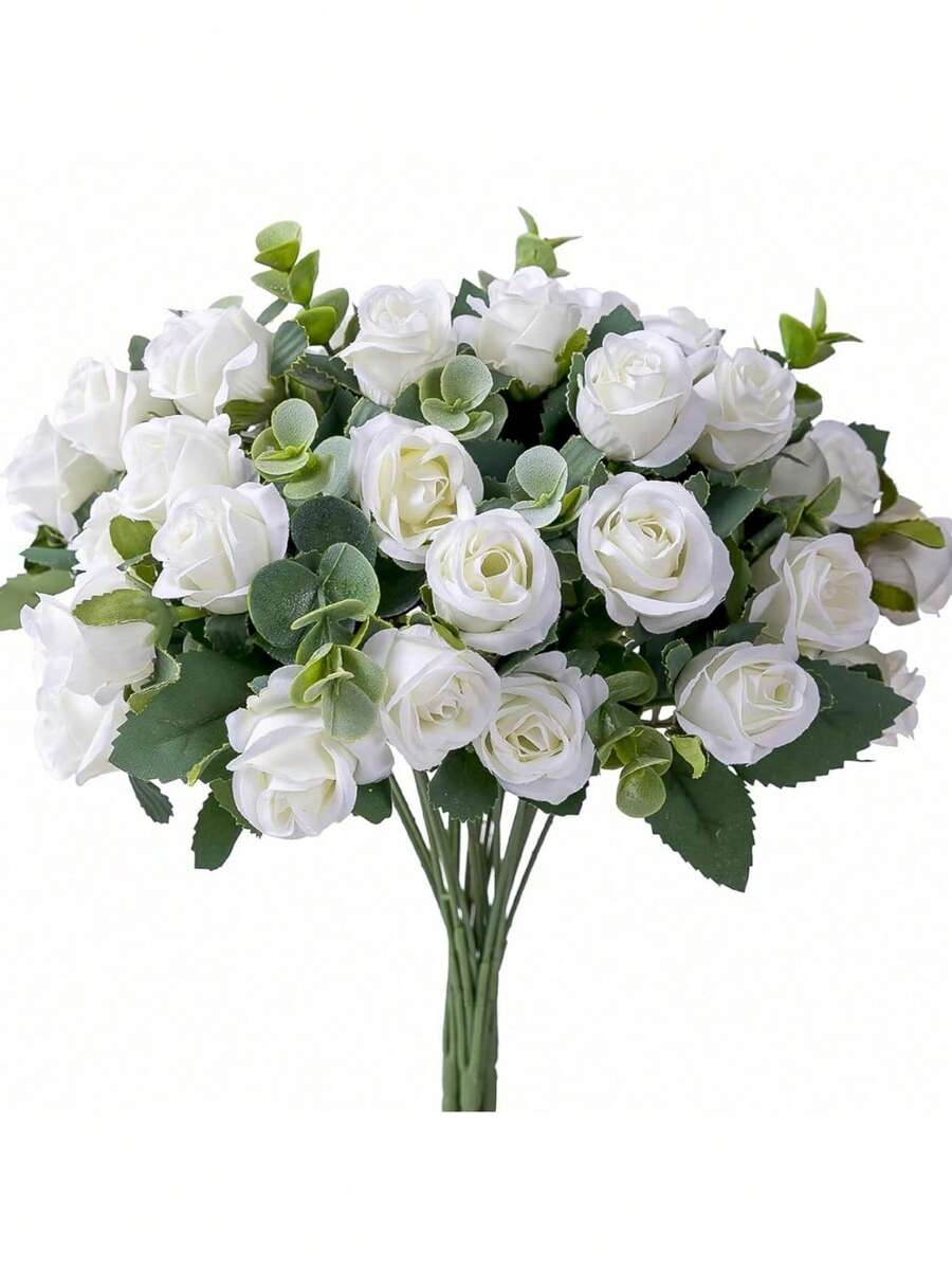 3/5支装仿真花，玫瑰花束，情人节礼物，生日派对装饰，婚礼花篮，新娘手捧鲜花，家居装饰，餐厅，卧室，窗台，花瓶，装饰品，新年装饰，户外花园，开学季 - 純白色 - 查看 1