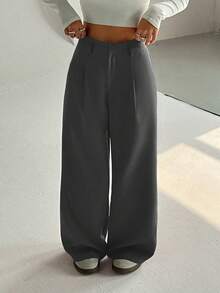TRNVIE 2025 时尚畅销复古优雅垂坠宽松阔腿裤 - 灰色 - 查看 6