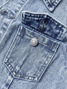 Elamini Women's Summer Fashion Washed Button Half-Placket Bodycon Denim Dress - Light Wash - View 3