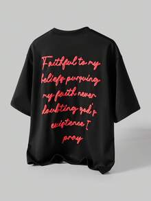 TOKVUE 男士休闲标语印花短袖T恤，夏季 - 黑色 - 查看 1