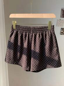 SHEIN EZwear Quần ống rộng dệt họa tiết chấm bi màu nâu, thích hợp cho mùa xuân và mùa hè, trang phục nữ mùa xuân và mùa hè. - Nhiều màu - Xem 2
