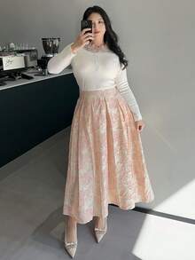 Dazy Plus Elastic Waist A-Line Loose Party Dress, Elegant Mid-Length Skirt, Pink, Spring/Summer