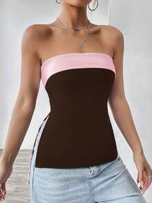 SHEIN EZwear 女士撞色Y2K风格抹胸上衣，夏季 - 彩色 - 查看 6