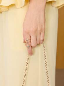 MOTF PREMIUM LUXURY AESTHETIC NICHE DESIGN RHINESTONE RING FOR WOMEN - Gold - View 3