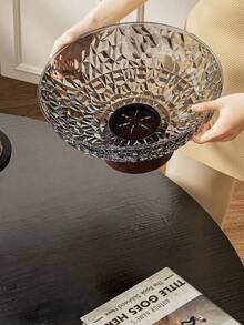 大容量水果盘，客厅派对糖果盘，甜点盘，零食盘，可重复使用仿木纹底座，带排水孔，防震 - 透明灰+木紋底座 - 查看 2