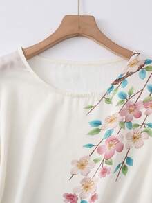 Lacomfia White Front Placement Print Round Neck Casual Versatile Shirt - White - View 8