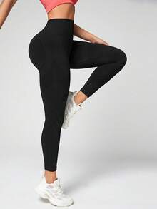 SHEIN Cheerettes 纯色宽腰运动紧身裤提臀瑜伽女裤