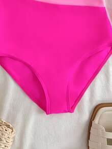 SHEIN 少女三色拼接连体泳衣，时尚休闲，适合游泳和度假，夏季 - 彩色 - 查看 9