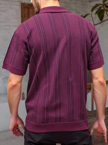 Manfinity Mode Áo thun nam cổ polo tay ngắn màu trơn, kiểu dáng thường ngày, thích hợp đi làm. - Màu Đỏ Sâu - Xem 2