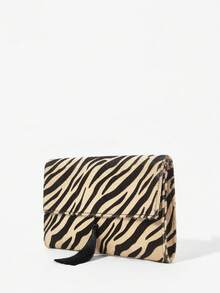 Maija Ladies Women Fashionable Simple And Elegant Classic Versatile Animal Pattern Zebra Pattern Fringed Design Clutch Bag, Suitable For Daily Vacation Parties