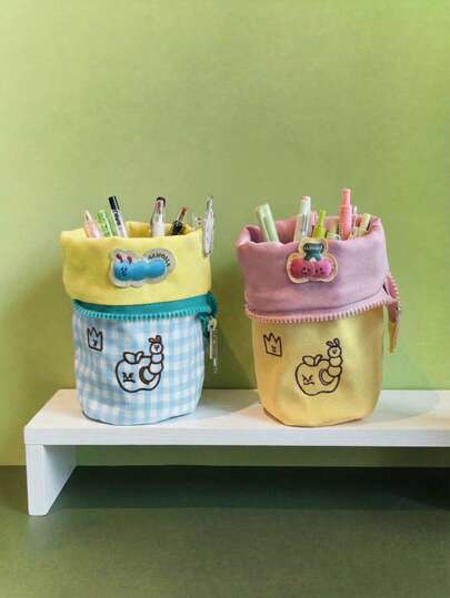 Joivida 1个大容量日式极简竖款翻盖铅笔盒，可爱收纳袋，适合初中女生返校文具整理，创意学习用品礼物之选，热门款