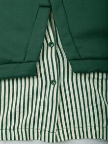 Franclia Plus Size Striped Patchwork Loose Casual Sweatshirt, Spring/Autumn - Dark Green - View 4