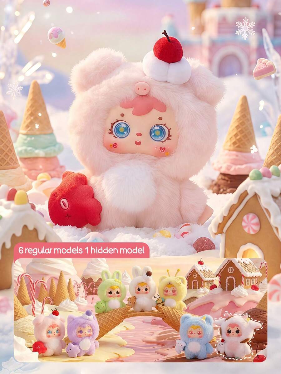 POKOJA LAND Blind Box (Non-Plush Filling), Suitable As Holiday Gift For Friends,6 Regular Editions + 1 Hidden Edition Dessert And Animal Headwear Themed Blind Box, Cute Cherry And Ice Cream Style Collectible Dolls, Mini Dolls With Gingerbread House And Candy Elements, Home Decorations, Display Accessories, Companion Items, Party Gifts, For Friends, Family, Collectors,Spring To Summer