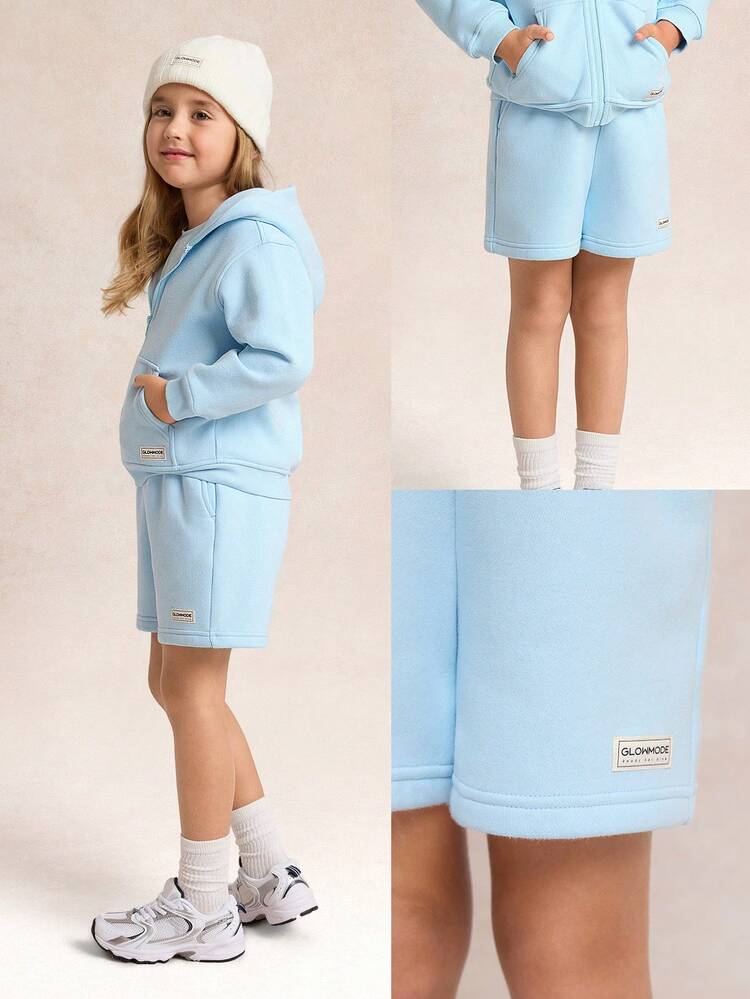 Collezione bambini Completo in pile per tutti i giorni, morbido e caldo, con vita elastica, pantaloncini ampi a linea A, per uso casual e all'aperto