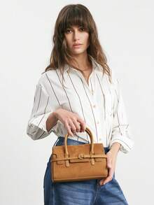 SHECARRY Women's Handbag, Versatile Brown, With Delicate Strips, A Must For Commuting - Camel - View 8