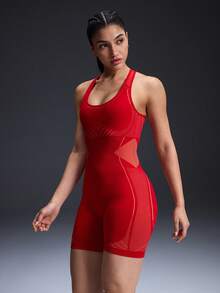 Powerista Women's Contrast Piping Racerback Romper With Shorts - Red - View 3