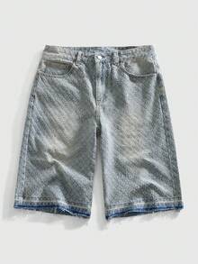 ROMWE MEN 男士休闲日常通勤时尚街头水洗牛仔短裤，夏季 - 藍色 - 查看 6