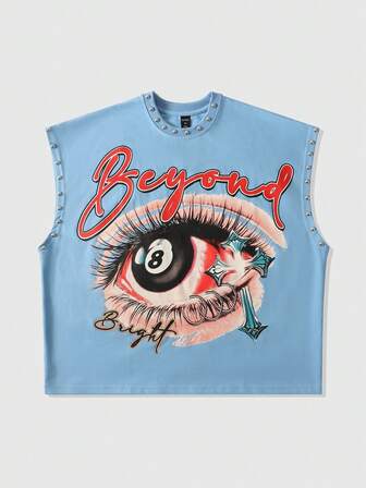 Street Life Herren Rundhals Lässiges Mode Nieten Bedrucktes Loose Tank Top, Sommer