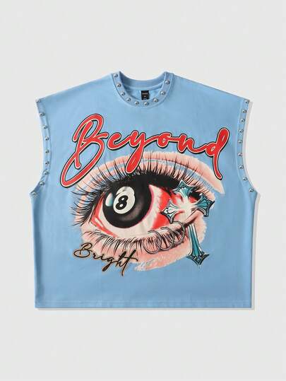 Street Life Débardeur décontracté à col rond pour hommes, imprimé de rivets, style mode, ample, pour l'été