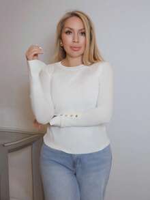 Cioccolato Old Money 秋装早秋毛衣百搭圆领休闲百搭长袖针织衫女款白色毛衣 - 米色 - 查看 1