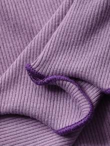 DAZY Women's Comfortable Knit Contrast Trim Crop Top And Pants Pajama Set - Mauve Purple - View 7
