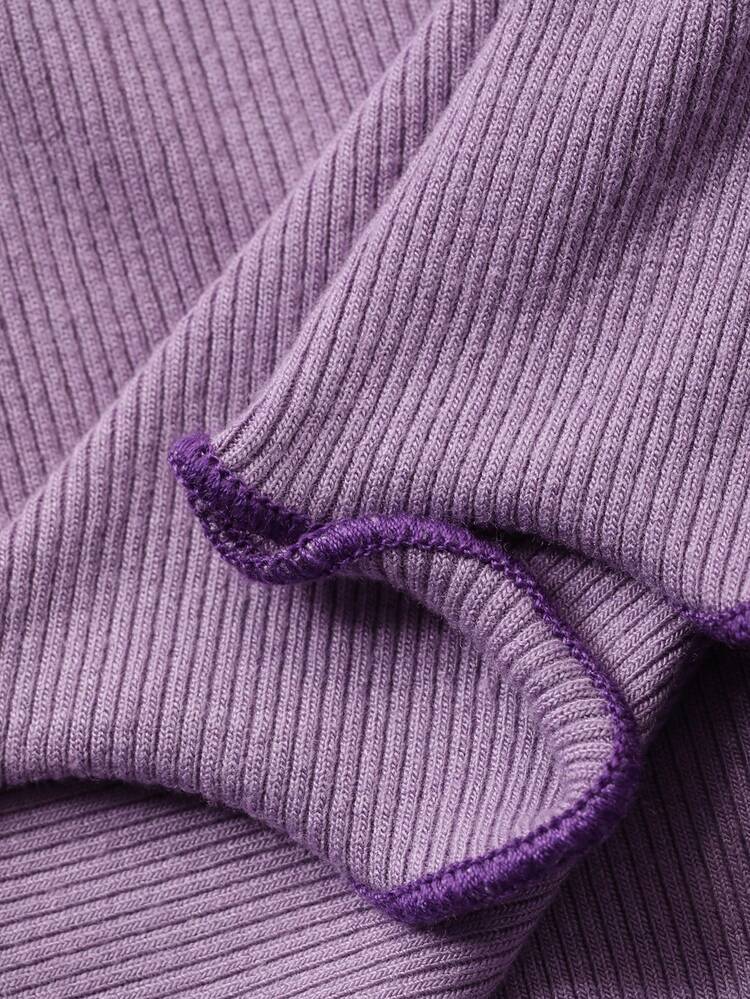 Women's Comfortable Knit Contrast Trim Crop Top And Pants Pajama Set