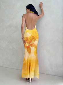 Aloruh Casual Full Floral Print Draped Neck Dress For Women - Multicolor - View 2