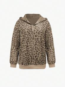 INAWLY Women's Casual Leopard Print Sweatshirt Sweatshirt, Spring/Autumn - Khaki - View 3