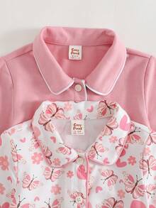 Cozy Pixies 4pcs Baby Girl Floral Print Knit Soft Collared Long Sleeve Top & Elastic Waist Pants Set - Multicolor - View 4