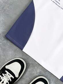 SHEIN 青少年男童休闲撞色圆领短袖T恤 - 霧霾藍 - 查看 5