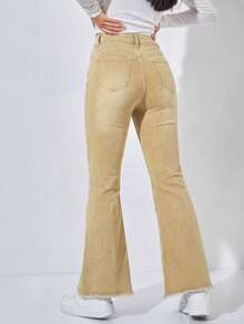 SHEIN PETITE Casual Washed Retro Flare Jeans - Khaki - View 2