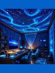 1个北极光星系投影仪，多种灯光效果，二合一LED星空投影仪，带遥控器和星云灯，适用于卧室/游戏室/家庭影院/天花板/生日/派对夜灯 - 彩色 - 查看 9