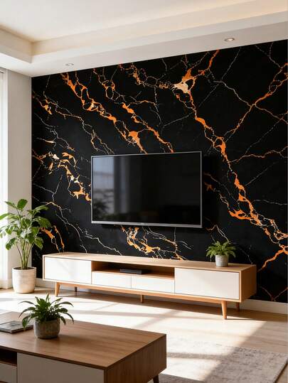 1PC Black Gold Marble Vinyl Self Adhesive Wallpaper Waterproof Oil Proof Heat Resistant Peel And Stick Countertop Contact Paper Easy Installation And Removal Kitchen Cabinet Bathroom Furniture Decor Home Renovation DIY Project