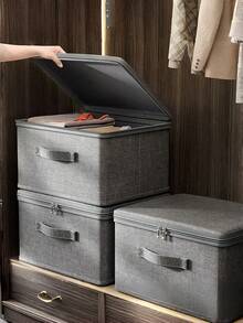 1 pieza 2 piezas 5 piezas Contenedor de almacenamiento apilable extra grande e impermeable WONGIRL, organizador multifuncional y ahorra espacio para armario, dormitorio, cocina, juguetes, libros, ropa - Gris Oscuro - Ver 4