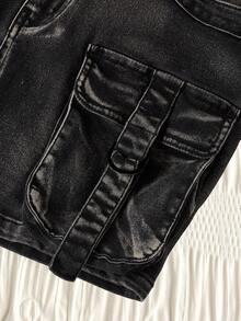 Attitoon Y2K Grunge Concert Cowboy Denim Cargo Skirt - Black - View 5