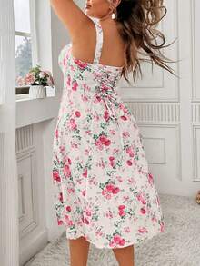 Flirla 大码优雅印花高开衩连衣裙，夏季 - 彩色 - 查看 2